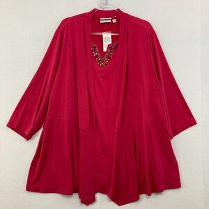 Susan Graver Red Jacket with Embellished Neckline